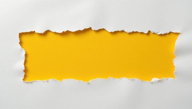 Rasgado blanco papel revelador brillante amarillo antecedentes en un creativo diseño concepto y diseño foto