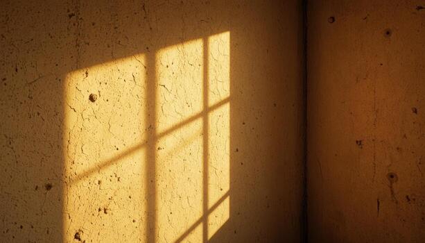 Golden Sunlight Creates a Warm Pattern on a Rustic Wall in a Quiet Room photo