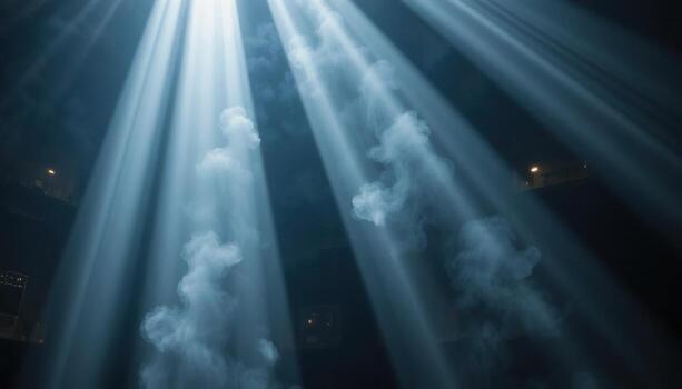 Light Beams Cutting Through Smoke Create an Atmospheric Scene During a Nighttime Event photo