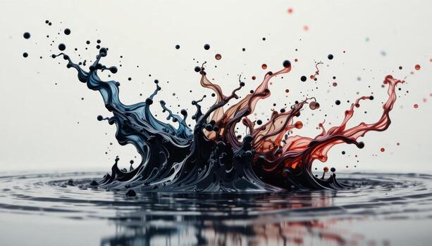 Dynamic Splash of Red and Blue Liquid Creating Art in Clear Water photo