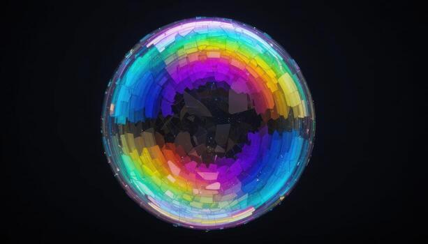 Vibrant Geometric Sphere With Multicolored Layers and a Dark Background photo
