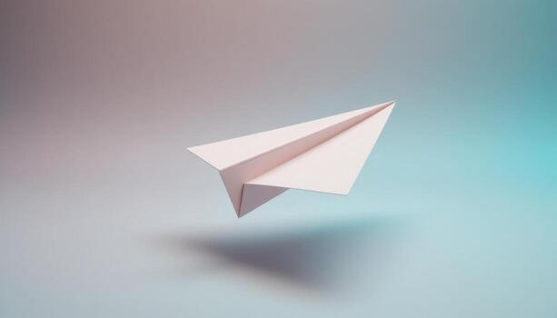 Floating Paper Airplane Against a Soft Gradient Background in a Whimsical Setting photo