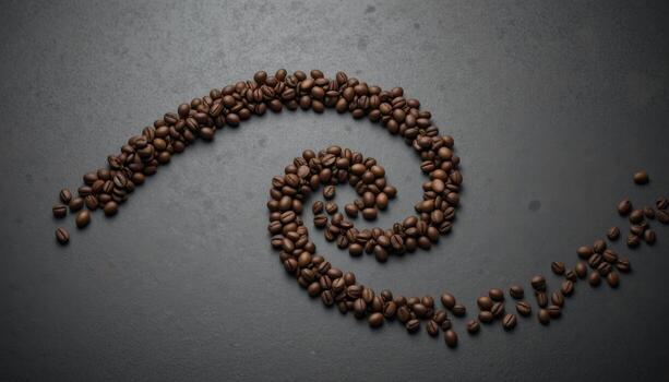 Coffee Beans Arranged in a Spiral Pattern on a Dark Surface With a Subtle Artistic Touch photo