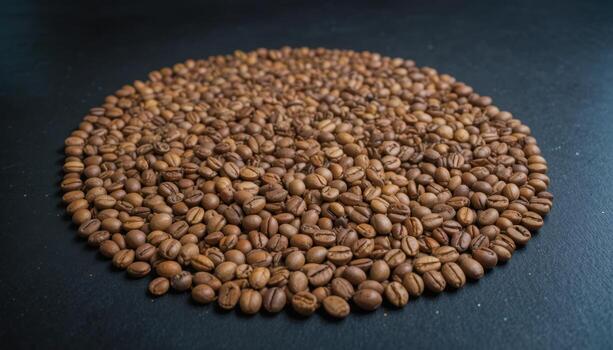 Coffee Beans Arranged in a Circular Pattern on a Dark Surface Showcasing Their Rich Color and Texture photo
