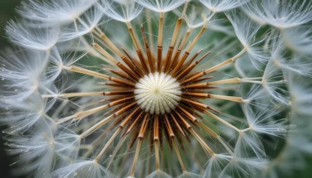 Close-up View of a Dandelion Seed Head Showcasing Intricate Patterns and Textures in Nature photo