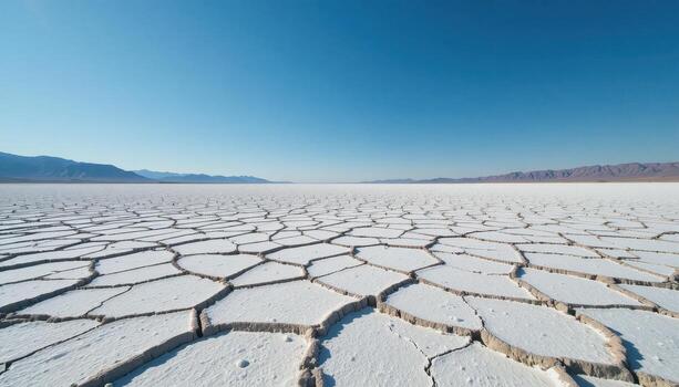 Salt Flats Stretch Under a Clear Blue Sky With Distant Mountains in the Background During Midday photo