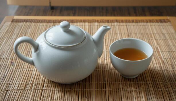 Enjoying a Quiet Moment With Tea in a Serene Setting During a Calm Afternoon photo