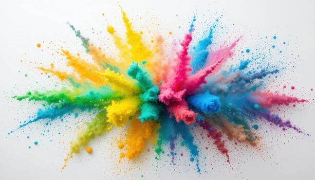 Colorful Explosion of Powdered Pigments Creating an Artistic Display on a White Background photo
