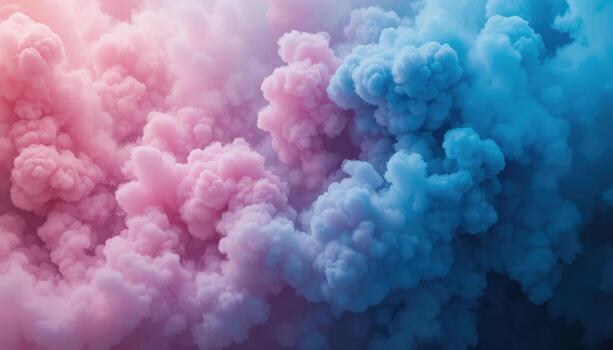 Vibrant Clouds of Pink and Blue Smoke Swirling in a Dreamy Gradient Pattern During Twilight Hours photo