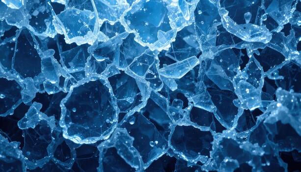 Translucent Ice Fragments Glimmer Under Soft Blue Light in a Serene Winter Scene photo