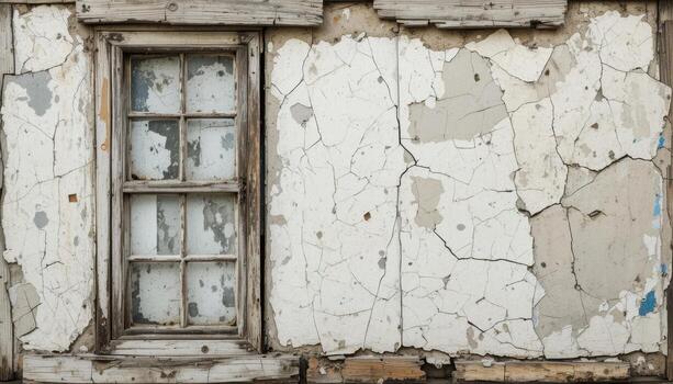 Old Cracked Wall With a Window Detail Showcasing Rustic Decay and History in Urban Setting During Daylight photo