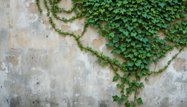 Vibrant Green Ivy Climbing a Textured Wall in a Quiet Urban Setting During Daylight Hours photo