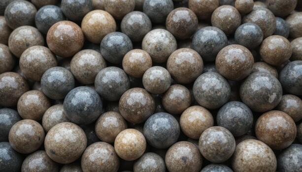 Colorful Collection of Polished Stones Arranged Closely, Showing Different Textures and Shades in Natural Light photo