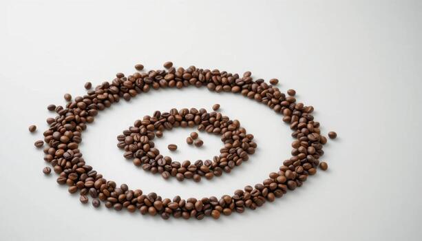 Coffee Beans Arranged in a Spiral Pattern on a White Surface With Artistic Design photo