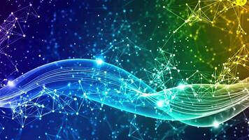 Abstract Digital Network with Glowing Particles and Wavy Light Trails technology data. video