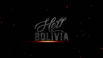 Olá Bolívia texto com brilhando brasas e partículas em uma Sombrio fundo, representando uma país nome, 4k resolução video