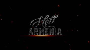 Hallo Armenië tekst met deeltje Effecten Aan een donker achtergrond, vertegenwoordigen nationaal trots en identiteit, 4k resolutie video