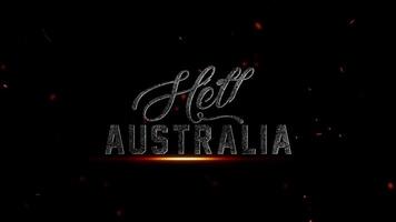 Hej Australien text med partikel effekter på en mörk bakgrund, representerar nationell stolthet och identitet, 4k upplösning video