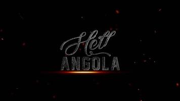 Text animation of the country name hello angola with glowing embers and particles on a dark background, 4k resolution video