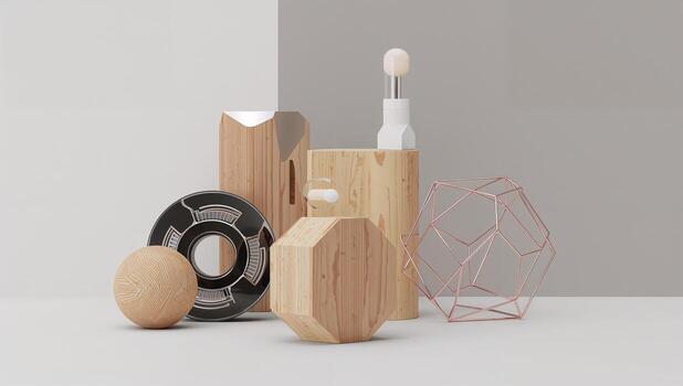 Elegant Display of Unique Geometric Objects in Grey photo