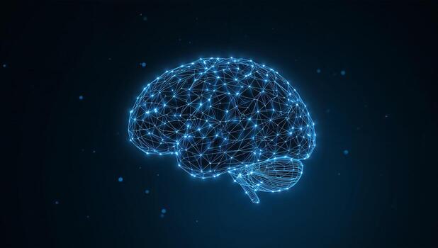 Digital Brain Model Constructed with a Network of Nodes photo