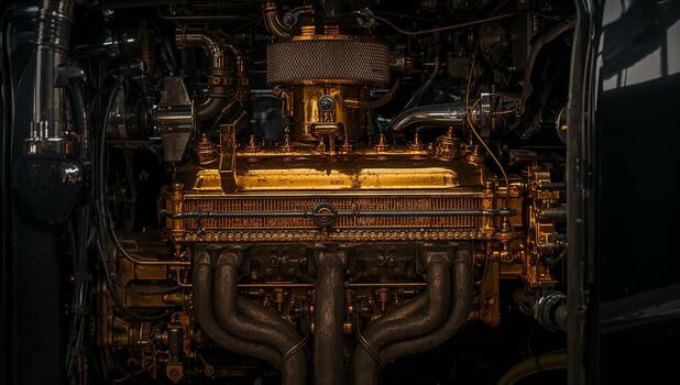 Gleaming Engine Block Under Intricate Mechanical Design photo