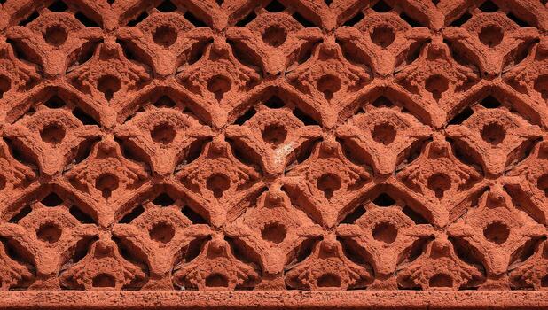 Intricate Red Clay Pattern with Architectural Elements photo