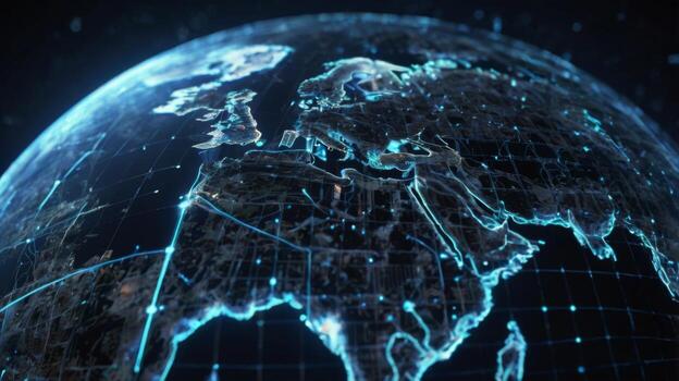 digital tierra globo modelo con azul red líneas y iluminado países para científico y tecnológico visualizaciones foto
