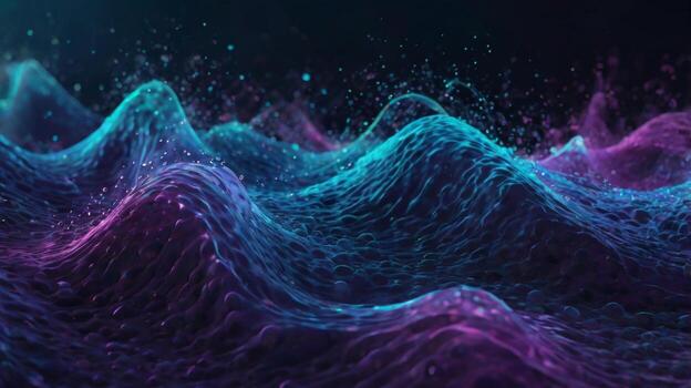 Colorful Abstract Waves with Light Particles in a Digital Ocean Background for Modern Art and Technology Concepts photo