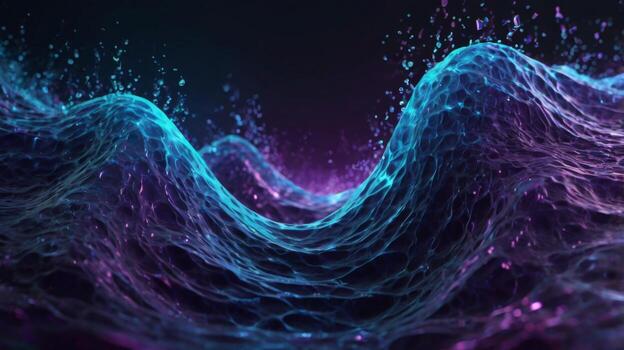 Vibrant Abstract Waves of Liquid with Bubbles and Light Effects in Purple and Blue Tones for Digital Backgrounds photo