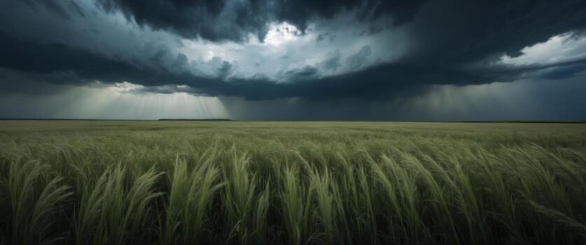 Dramatic Sky Over Golden Field with Storm Clouds Creating an Intense Atmospheric Effect in the Landscape photo