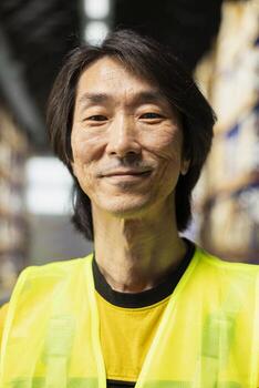 Asian business owner supervises order processing in a large scale logistics hub, coordinating express delivery and providing local customers with reliable service. Efficient e-commerce operations. photo