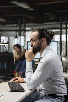 Data scientist utilizes neural networks and pattern recognition for a software to drive transformation and improve decision making, with big data deep learning systems for optimization. photo