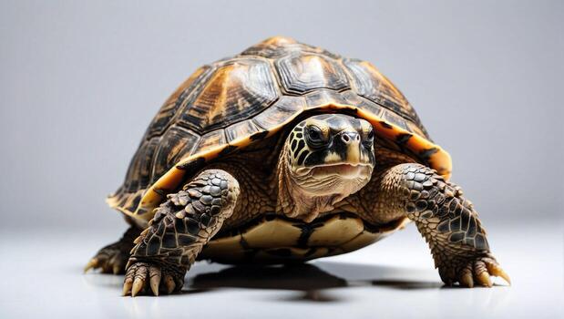 un cerca arriba de un majestuoso tortuga con intrincado cáscara patrones, exudando un sereno y calma presencia. foto