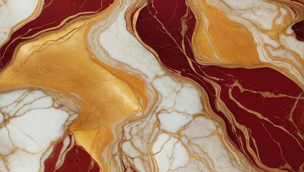 Stunning red and gold marble with intricate patterns and smooth textures, creating an elegant and luxurious appearance. photo