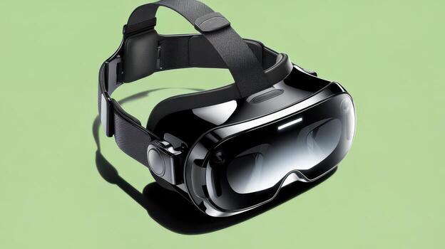 Black Vr Headset With Adjustable Strap Laying on a Light Green Surface photo