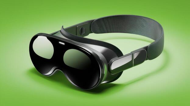Stylish Virtual Reality Headset on a Bright Green Background in a Studio Setting photo