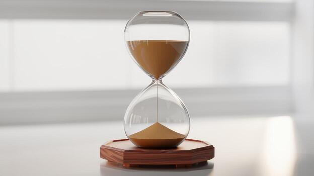Hourglass With Sand on Wooden Base in the Studio Showing Passage of Time photo