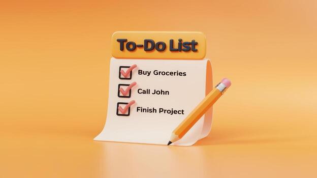 Yellow To do List With Pencil Displays Buy Groceries, Call John, and Finish Project photo