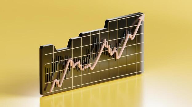 Upward Trend on Stock Market Chart Indicates Growth on Yellow Background photo