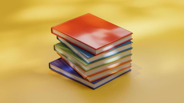 Stack of Colorful Hardcover Books on Yellow Background With Soft Lighting photo