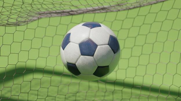 Soccer Ball in a Net on the Field, Close up of Goal Scored During a Game photo