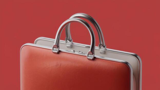 Close up of a Red Briefcase With Silver Handle Against Red Background photo