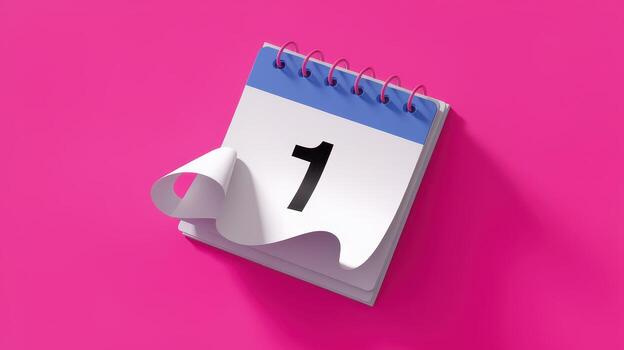 Calendar Page Showing the First Day of the Month Against a Bright Pink Background photo