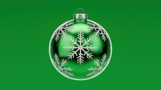 Green Christmas Ornament With Snowflake Designs on a Green Backdrop photo