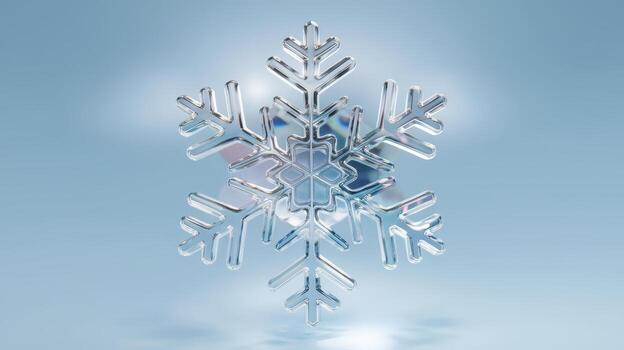 Close up of a Single Beautiful Glass Snowflake on Blue Background photo