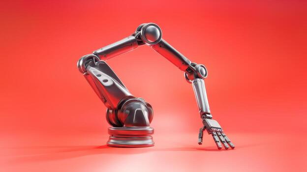 Robotic Arm With Mechanical Hand Posing on a Red Surface photo