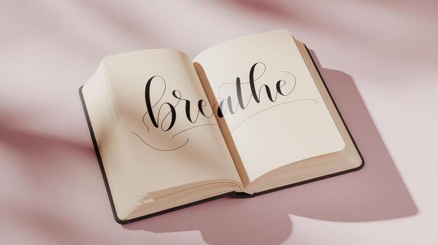 Open Book Displays Calligraphy breathe Message on Paper Pages photo
