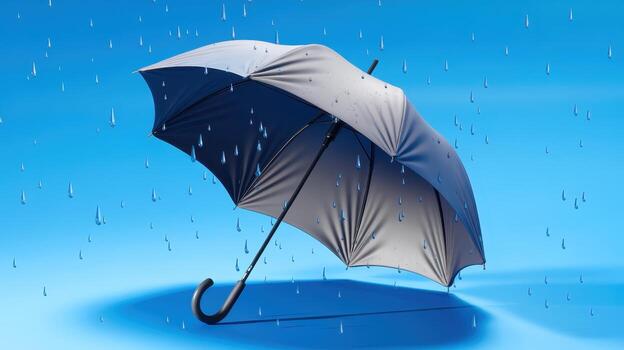 Open Umbrella Protects From Rainfall on a Bright Blue Background photo