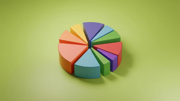 Colorful 3d Pie Chart Showing Different Segments on a Green Background photo